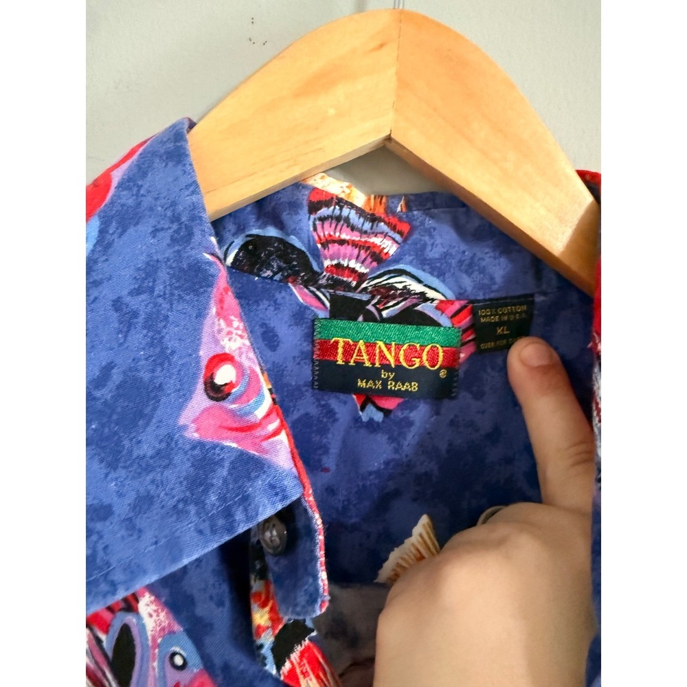Tango by Max Raab Fish Print Shirt‎ Mens XL Vintage Cotton Hawaiian Button Up - Picture 3 of 4